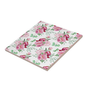 watercolor pink peonies tile