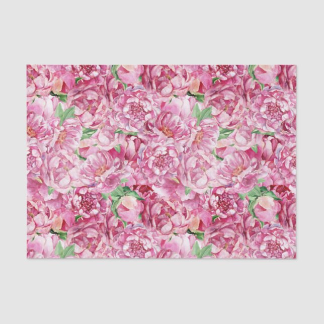 Watercolor Pink Peonies Tissue Paper (Front)