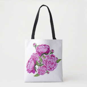 Watercolor pink peonies tote bag