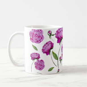 Watercolor pink peonies tote bag round cushion coffee mug