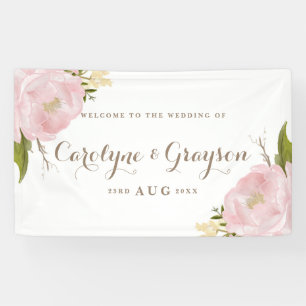 Watercolor Pink Peonies Wedding Banner