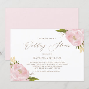 Watercolor Pink Peonies Wedding Shower Invitation