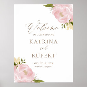 Watercolor Pink Peonies Wedding Welcome Sign