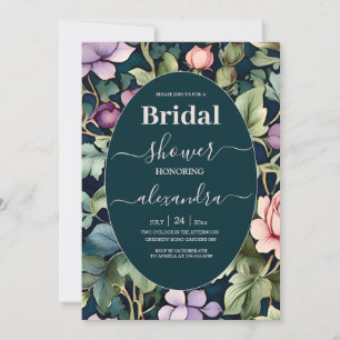 Watercolor Pink Peony Art Nouveau Bridal Invitation