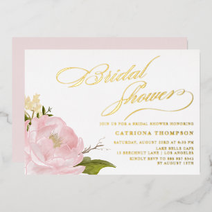 Watercolor Pink Peony Bridal Shower Gold