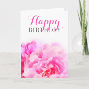 Watercolor Pink Peony Floral Birthday Card