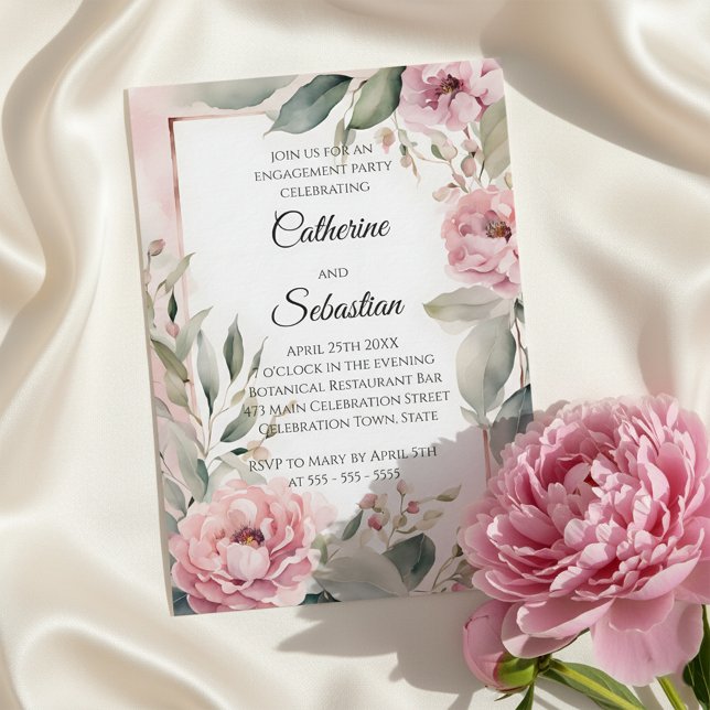 Watercolor Pink Peony Floral Engagement Party Invitation (Creator Uploaded)