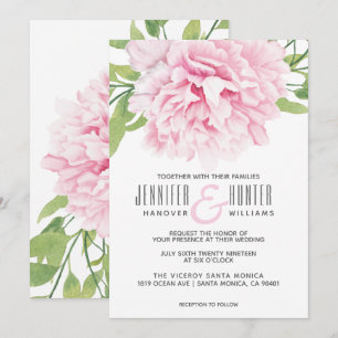 Watercolor Pink Peony Floral   Wedding Invitation