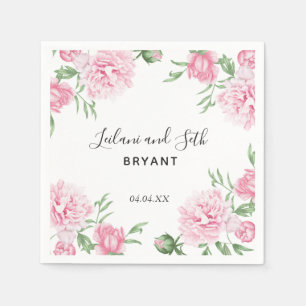 Watercolor Pink Peony Floral Wedding Napkins