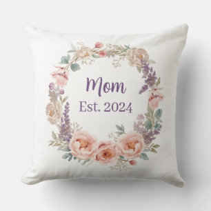 Watercolor Pink Peony Floral Wreath Mother's Day Cushion