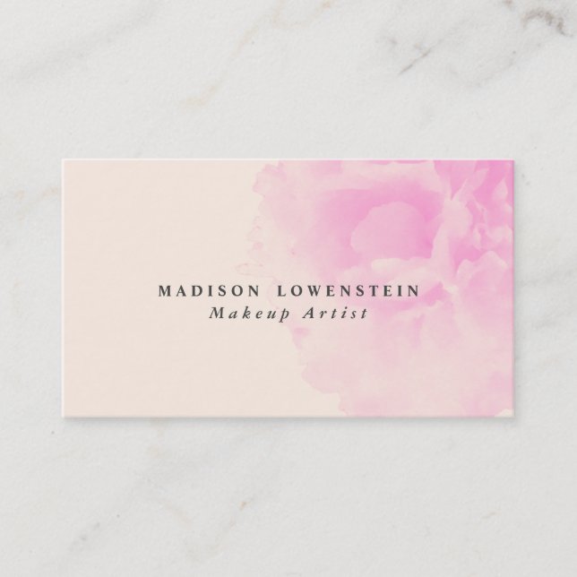 Watercolor Pink Peony Flower Shabby Chic Business Card (Front)