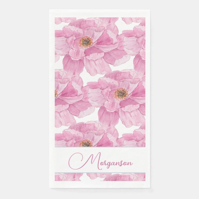 Watercolor Pink Peony  Napkin (Front)