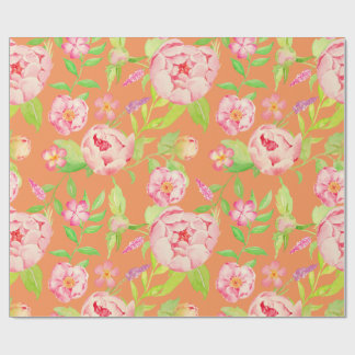 Watercolor pink peony Orange Wrapping paper