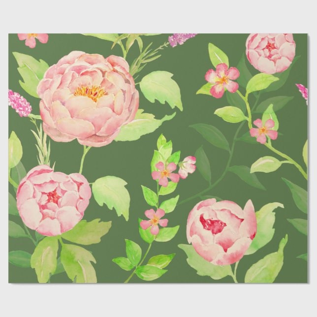 Watercolor pink peony Wrapping paper (Flat)