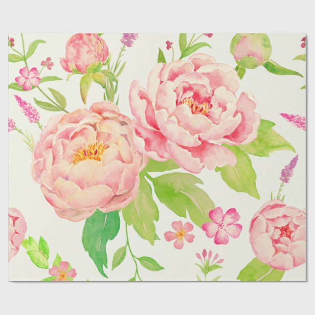 Watercolor pink peony Wrapping paper (Flat)