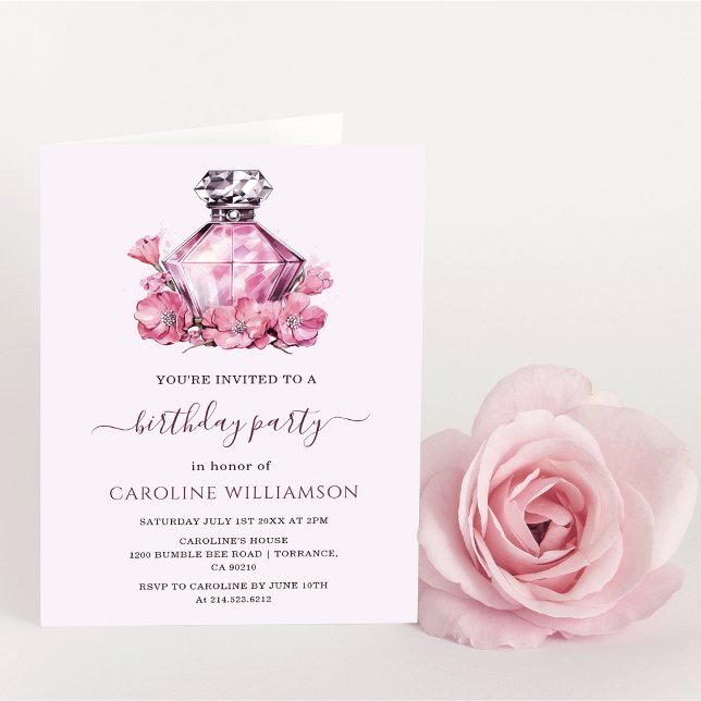 Watercolor Pink Perfume Flowers Birthday  Invitation (Creator Uploaded)