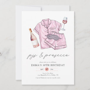 Watercolor Pink PJs & Prosecco Birthday Party Invitation
