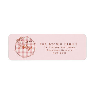 Watercolor Pink Plaid Wreath Happy Holiday 
