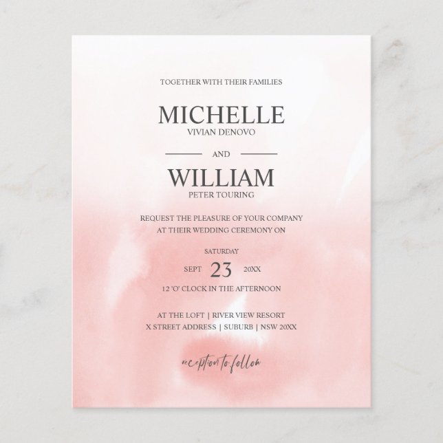 Watercolor Pink Plain Elegant Budget Wedding (Front)