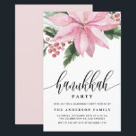Watercolor Pink Poinsettia Hanukkah Invitation<br><div class="desc">Invite guests to your event with this customisable Hanukkah party invitation. It features watercolor pink poinsettia and holly. Personalise this poinsettia invitation by adding your event details. This floral Hanukkah party invitation is available on other cardstock.</div>
