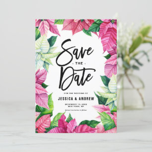Watercolor Pink Poinsettia Wreath Winter Save The Date