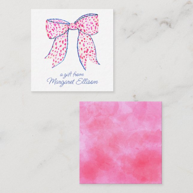 Watercolor Pink Polka Dot Bow Gift Enclosure Card (Front/Back)