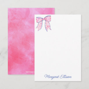 Watercolor Pink Polka Dot Bow Note Cards