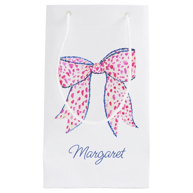 Watercolor Pink Polka Dot Bow Small Gift Bag (Front)