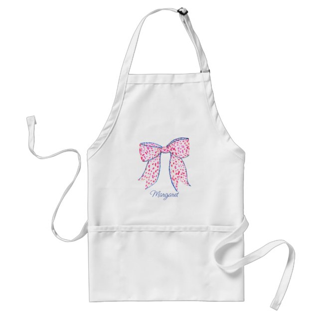 Watercolor Pink Polka Dot Bow Standard Apron (Front)