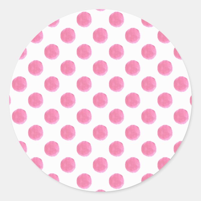 watercolor pink polka dots dotty design classic round sticker (Front)