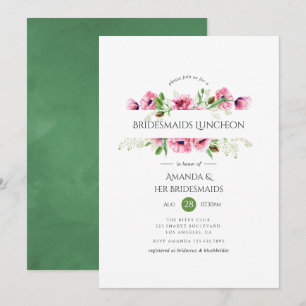 Watercolor Pink Poppies Bridesmaids Luncheon Invitation