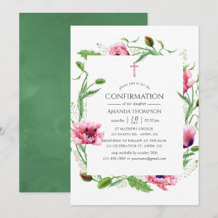 Watercolor Pink Poppies Confirmation Invitation