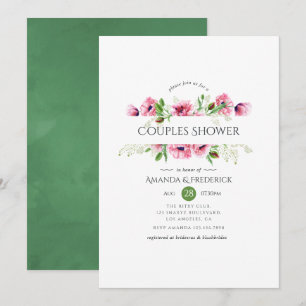 Watercolor Pink Poppies Couples Shower Invitation