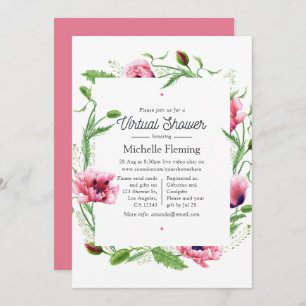 Watercolor Pink Poppies Virtual Shower Invitation
