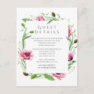 Watercolor Pink Poppies Wedding Guest Details Enclosure Card