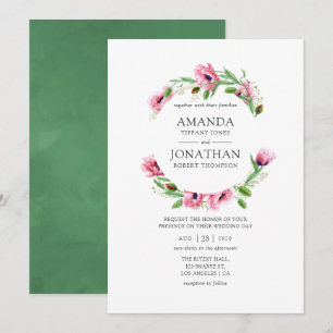 Watercolor Pink Poppies Wedding Invitation