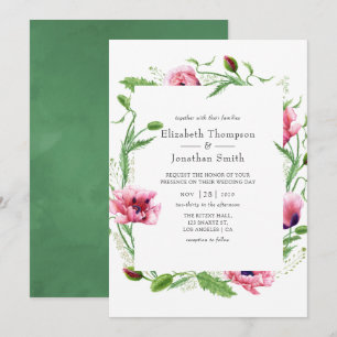 Watercolor Pink Poppies Wedding Invitation