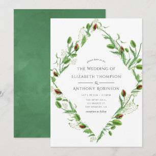 Watercolor Pink Poppies Wedding Invitation