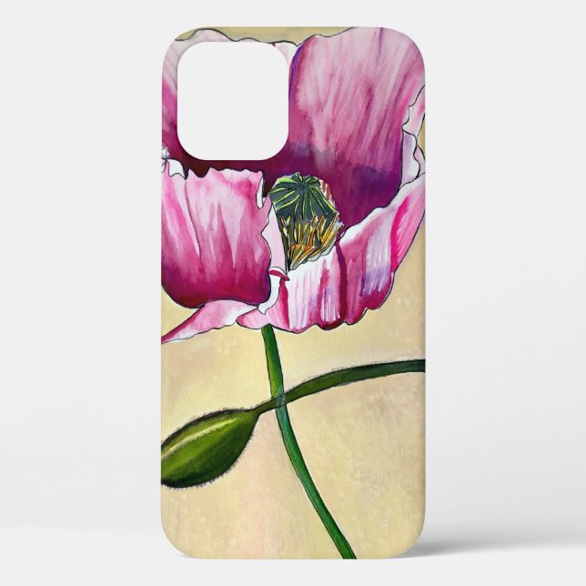 Watercolor pink poppy art flower Case-Mate iPhone case (Back)