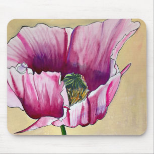 Watercolor pink poppy art flower mouse mat