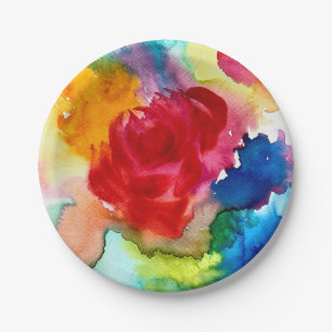 Watercolor pink poppy art flower paper plate