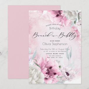 Watercolor Pink Poppy Birthday Invitation