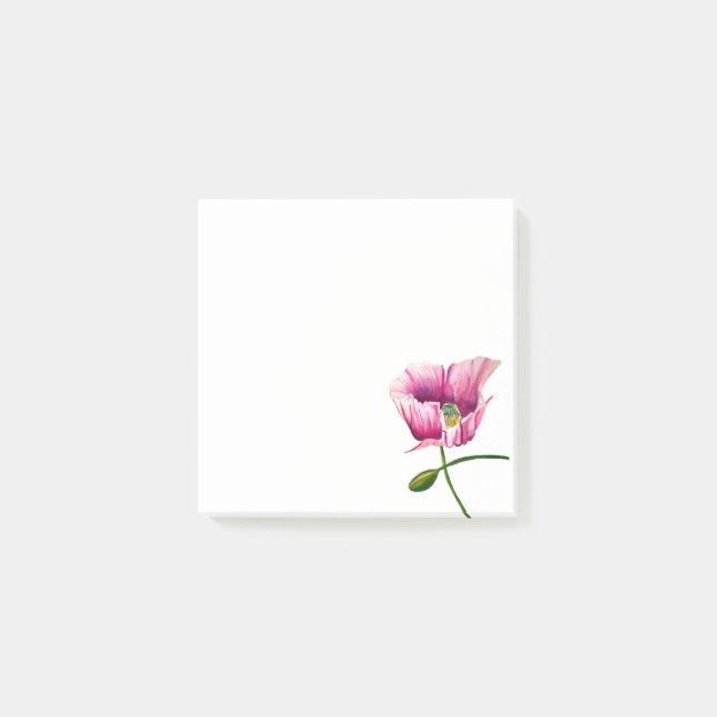 Watercolor pink poppy pretty flower post-it notes (Front)