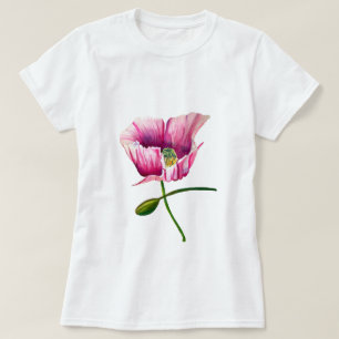 Watercolor pink poppy pretty flower T-Shirt