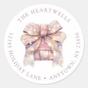 Watercolor Pink Present Christmas Return Address Classic Round Sticker