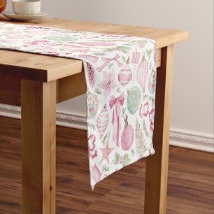 Watercolor Pink Present Christmas Short Table Runner