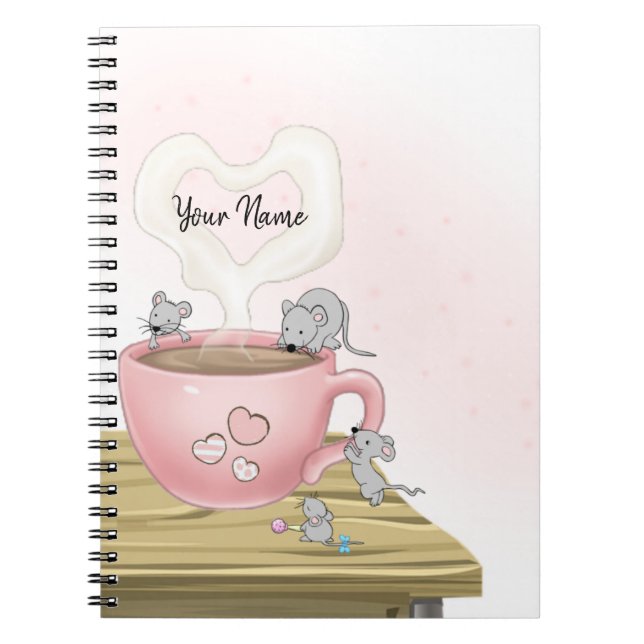Watercolor Pink Pretty Mice Custom  Notebook (Front)