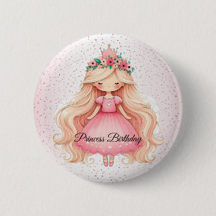 Watercolor Pink Princess Birthday Party Cute 6 Cm Round Badge