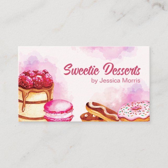 Watercolor Pink Professional Pastry Bakery  Business Card (Front)