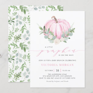 Watercolor Pink Pumpkin Autumn Baby Brunch Invitation